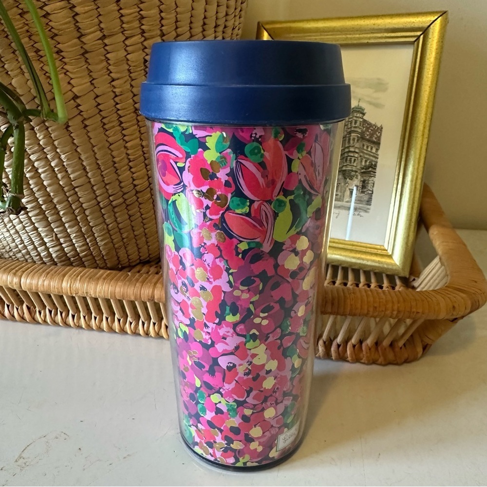 Lilly Pulitzer Floral Print Travel Tumbler With Lid 16 Oz